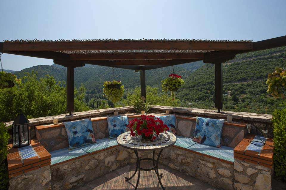 Corner terrace seating at Villa Octavius